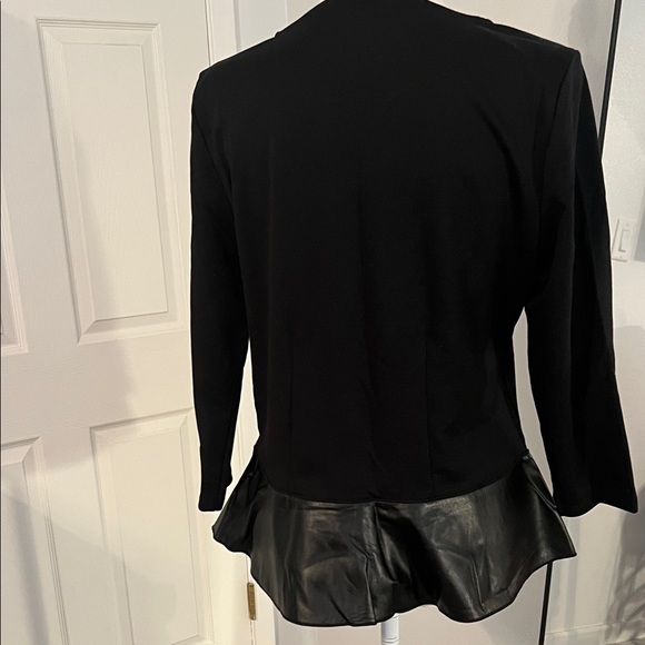 Ann Taylor Black Faux Leather Hem Knit Top - Picture 6 of 7